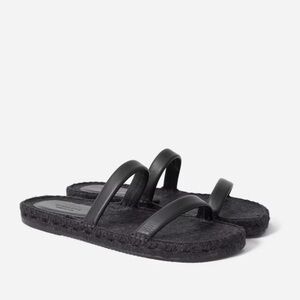 NWT Everlane Black Leather Sleek Double Strap Slip On Flat Espadrille Sandals